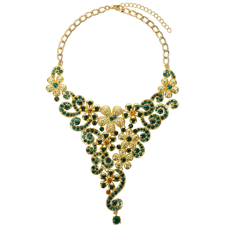 Wholesale Tailor Made Professional Zinc Alloy Metal Gold Silver Plating Fashion Gemstone Luxury Necklace Vintage Alloy Jewelry Necklaces