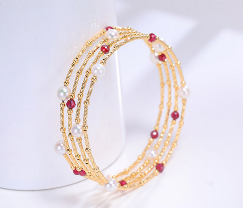 Woman Fashion Accessories Freshwater Pearls Adjustable Size 18K Gold Bangle Bracelet Manufacturer