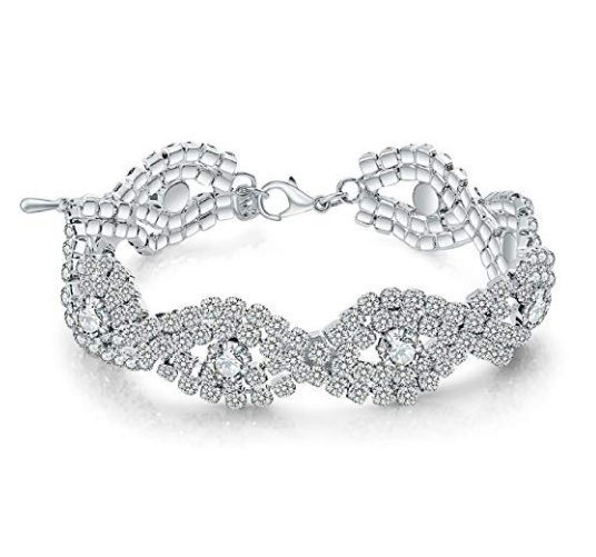 Womens Silver Plated White Clear Rhinestone Crystal Bracelet Jewelry Supplier