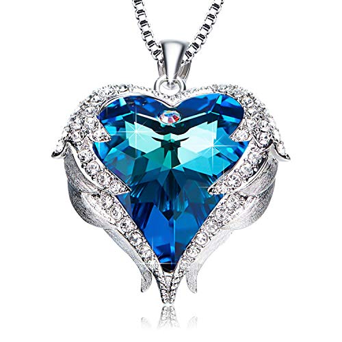 바다의 귀여운 블루 다이아몬드 심장 펜던트 최초의 목걸이 신부의 크리스탈 쥬얼리