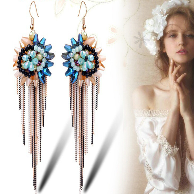 wholesale fashion jewelry tassle drop silk thread earring,earring factory china,latest model fashion colorful tassle earrings