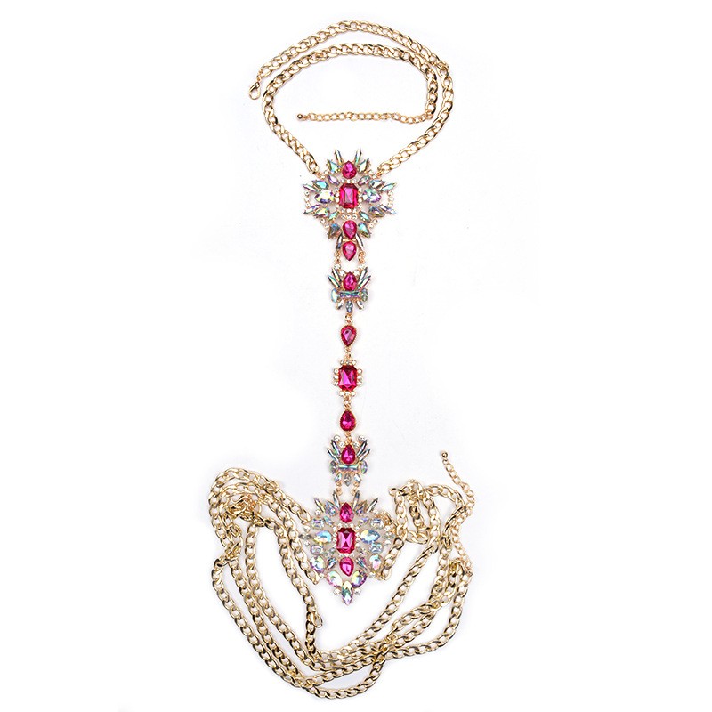 women colorful crystal boheian waist body chain