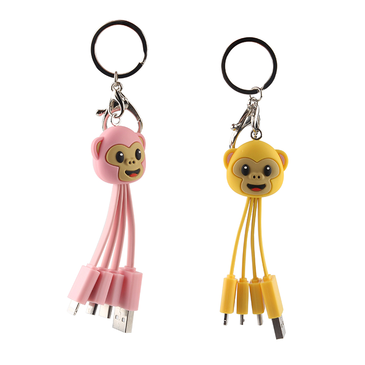 Customized 3 in 1 Funny Monkey shape multi USB Charging Cable