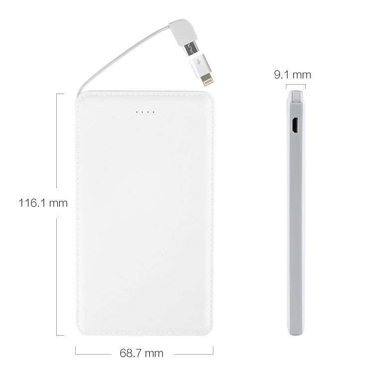 プロモーションギフトスリム5000 mahパワーバンク内蔵usbケーブル