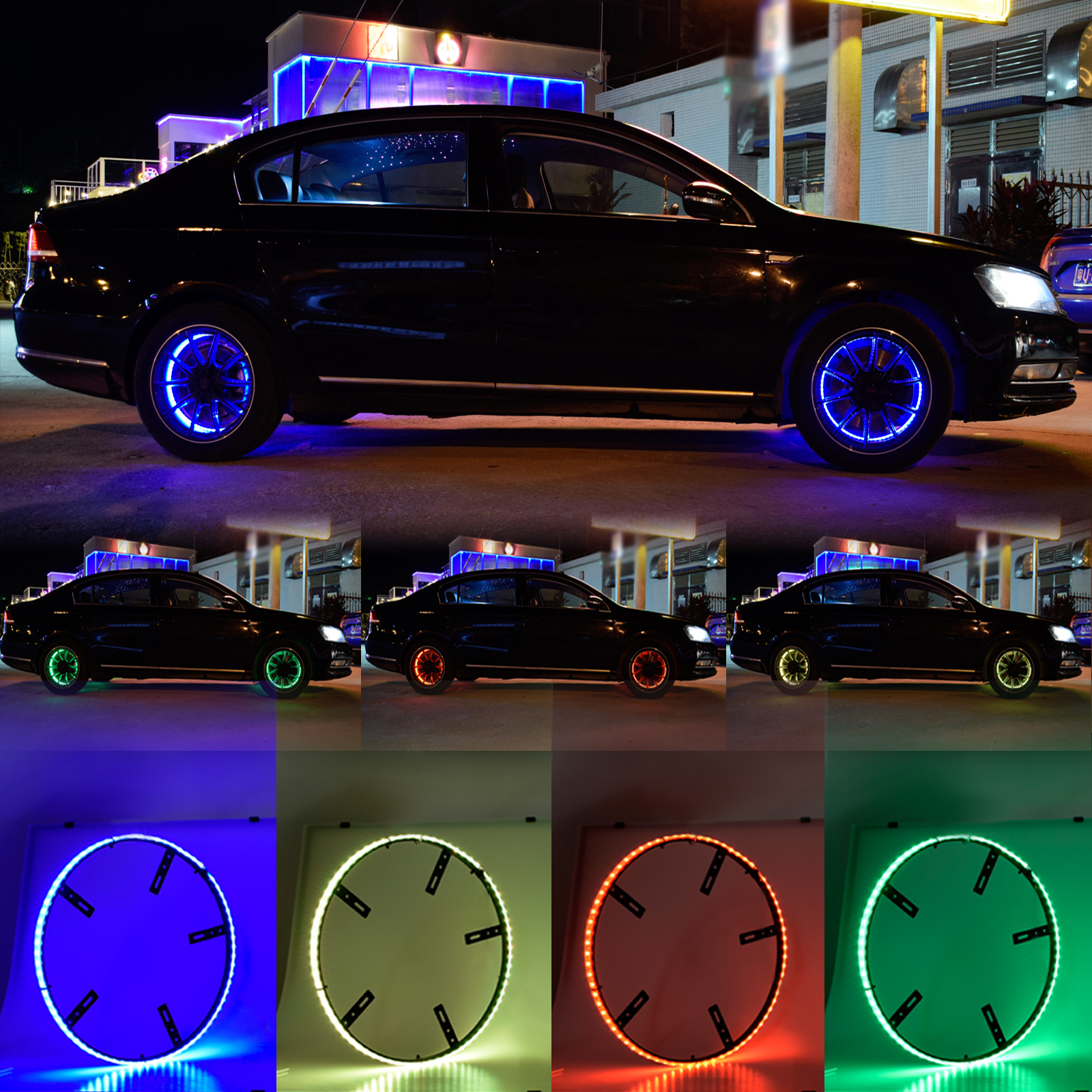 Unionlux 14.5" 15.5inch LED Wheel Ring Light Kit RGB LED Wheel Ring Light Kit Tire Lights Turn Signal And Braking Function Can Controlled By Bluetooth Multi Mode Color Waterproof