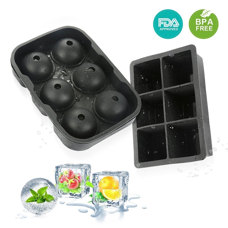 6 cavité Jumbo Square Ice Tray FDA Silicone Ice Cube Tray, 6 Ball Formé Ice Ball Maker