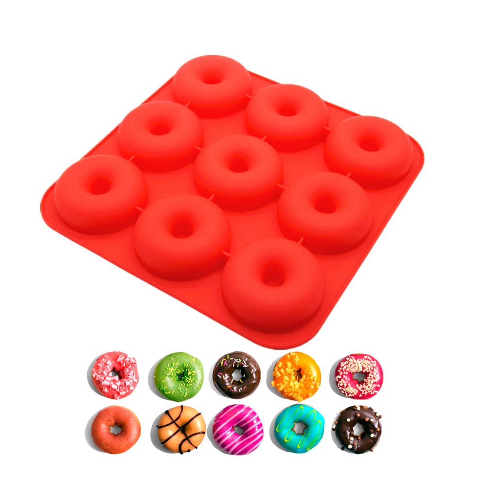 9 moule de beignet de silicone de cavité, moule résistant à la chaleur de muffin de beignet de la silicone FDA, moule de gâteau de silicone
