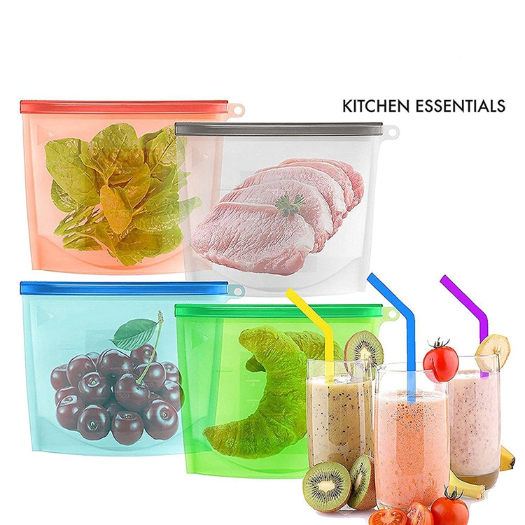Airtight Seal Silicone Food storage Bags Reusable Silicone Drinking Straws with Brush
