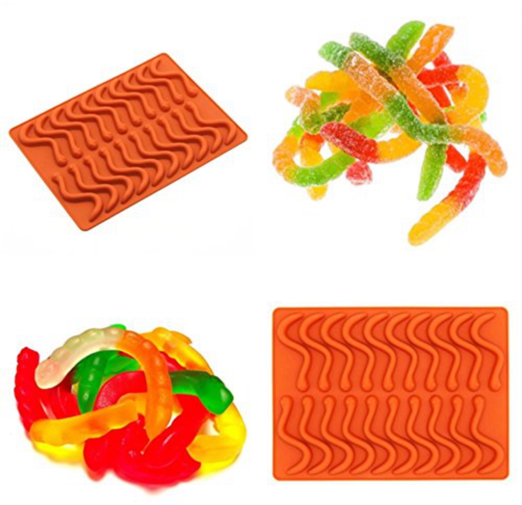 Amazon Heißer Verkauf 100% Lebensmittelqualität Silikon Gummy Wurm Candy Schokoladenform