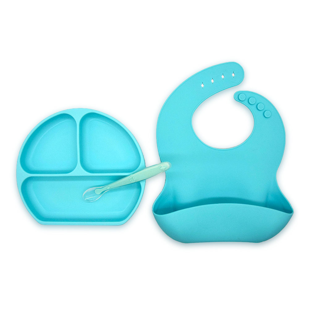 BPA Free Hot Sell Silicone Placemat Plate-One-Piece Suction Bowl with Spoon for Baby and Toddlers
