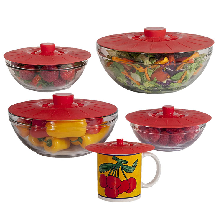 Porcellana fabbricante silicone Coperchio coperchio aspirazione coperchio, Coperti in silicone Set di 5 per Bowl Cup