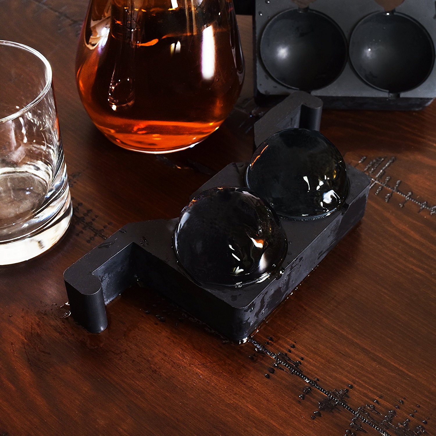 Double Ice Ball Tray Mold with Silicone Tube Press FDA Approved 2 Large Crystal Clear Sphere Ice Ball Mold For Whiskey