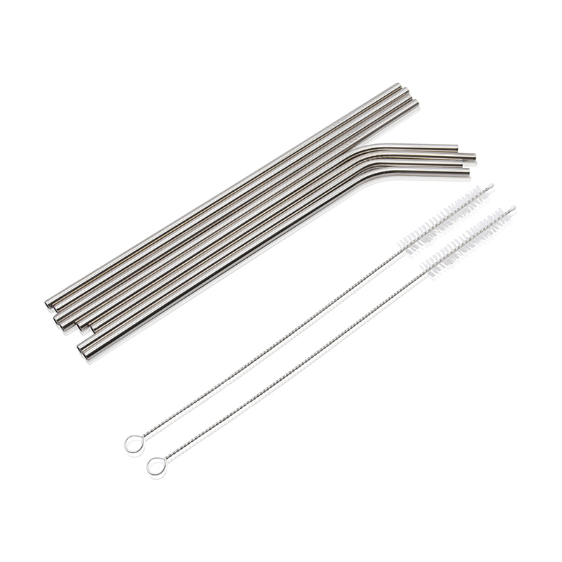 Eco-friendly Reusable 8 Pack 304 Stainless Steel Drinking Straws with Cleaning Brush