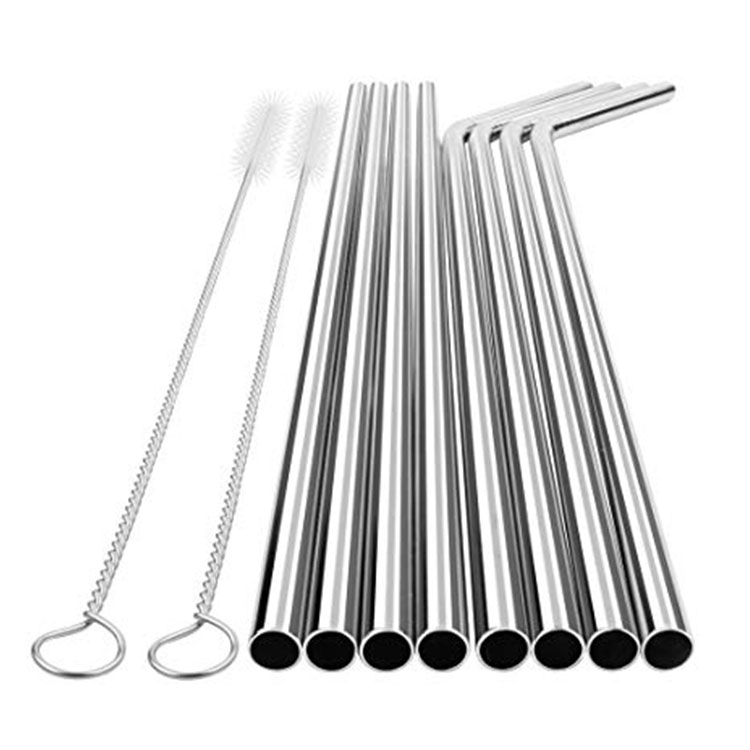 Set of 8 Stainless Steel Straws Long 10.5 Inch Drinking Metal Straws For Tumblers
