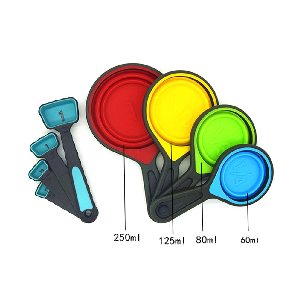 Silicone Kitchen Measuring Cups and  Spoons Set , Collapsible cup for dry and liquid