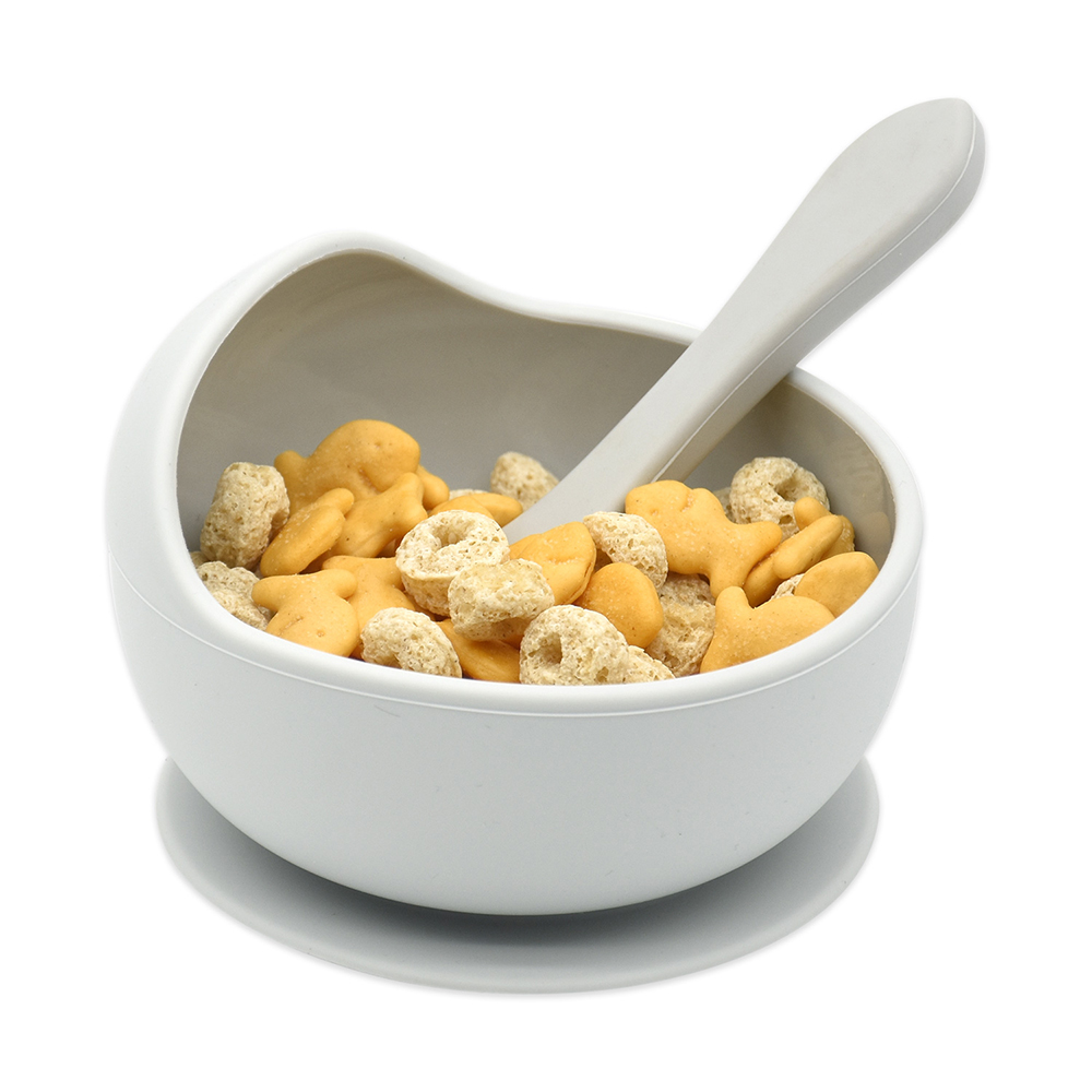 Großhandel hochwertige bpa frei saug silikon baby fütterung lebensmittel schüssel und löffel gabel set lebensmittelqualität silikon babyschüssel