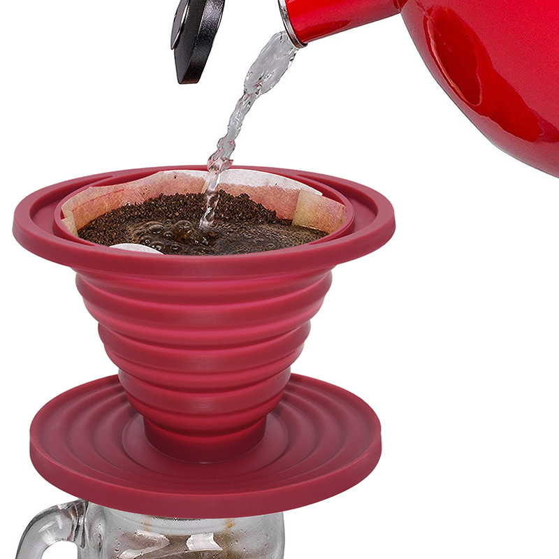 Commercio all'ingrosso Slick Drip Riutilizzabile filtro caffè cono pieghevole versare sopra la macchina da caffè Dripper di caffettiera in silicone