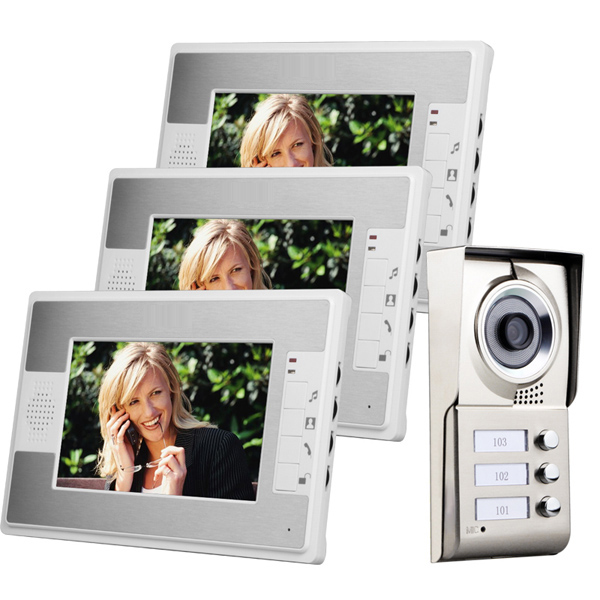 Home Security Intercom System 7 "LCD video deurtelefoon kit Ondersteuning 3 gezinnen PY-V812MC13