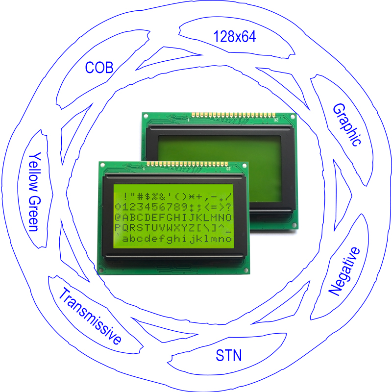 128X64 شاشة LCD DOT STN الرخيصة الرسومية LCD 12864 وحدة عرض الكريستال السائل (WG1206F2SBY6B)