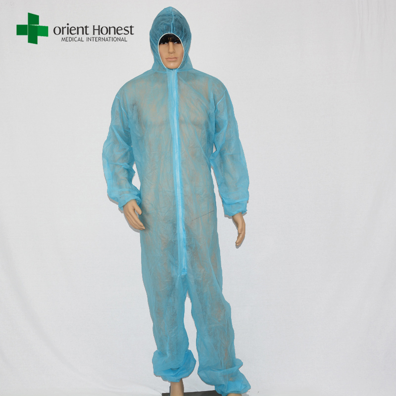 China Fabrik blau Einwegvlies overall, mit Kapuze PP Schutzkörperanzug Lieferant, Werk einheitliche PP25g Staub coveralls