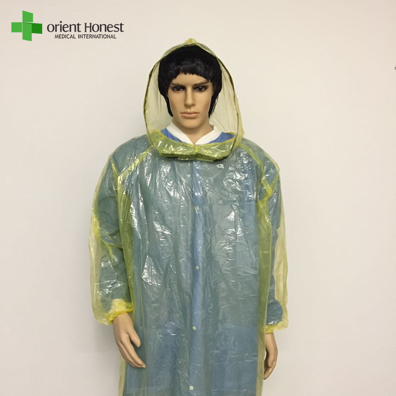 China factory for yellow color disposable PE emergency poncho with black tape