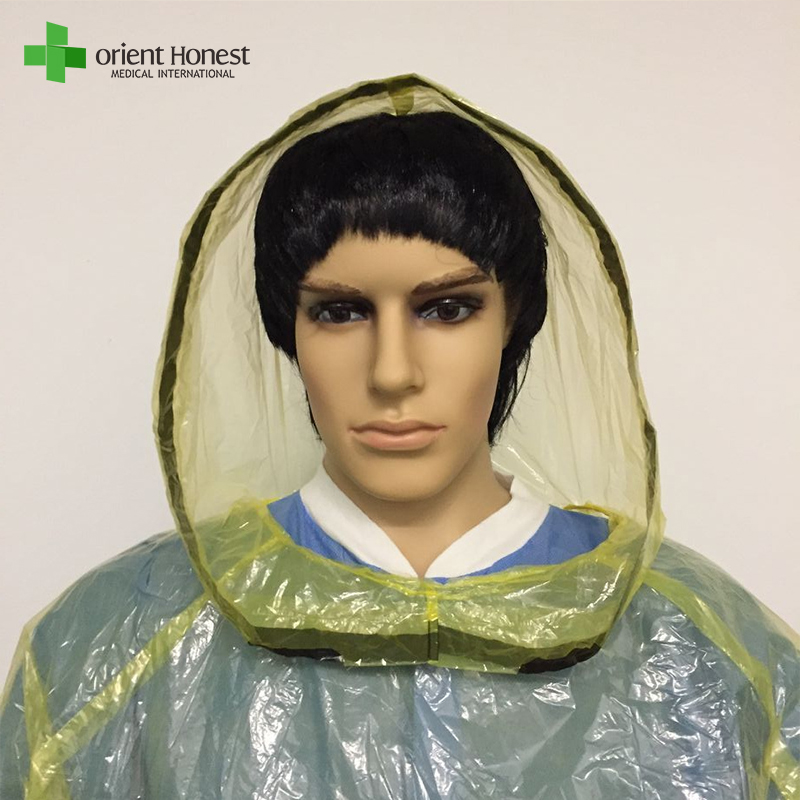 China factory for yellow color disposable PE emergency poncho with black tape