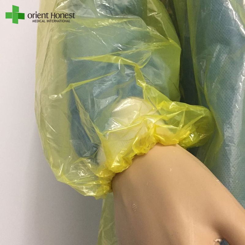 China factory for yellow color disposable PE emergency poncho with black tape