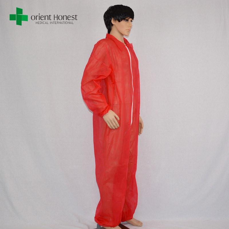 China Hersteller Einweg-Polypropylen overall, Einweg PP coverall rote Farbe, CE ISO-zertifiziert Polypropylen coverall
