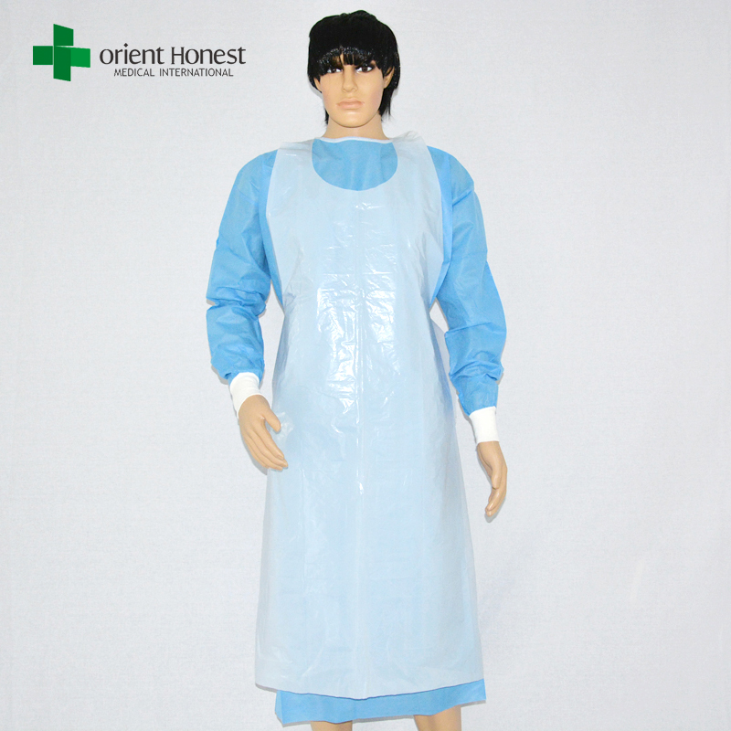 China Hersteller Einweg -Taillengürtel, streitige LDPE -Schürzen, blaue Farbe LDPE Blocked Style PE -Schürze