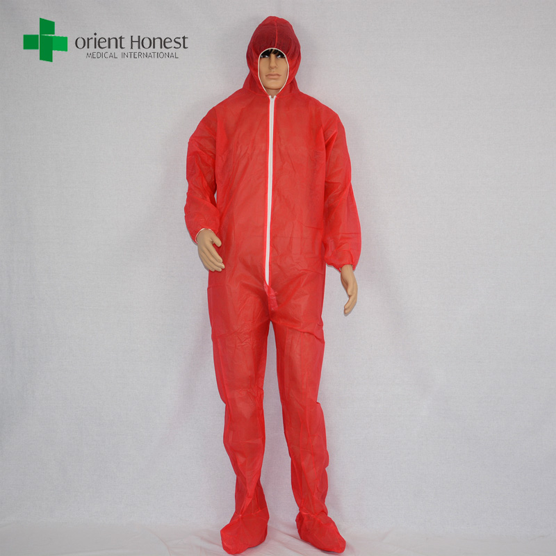 China Pflanze Staub Einweg pp overall, billige rote pp Schutzanzug, PP rote Farbe coverall mit Stiefeln