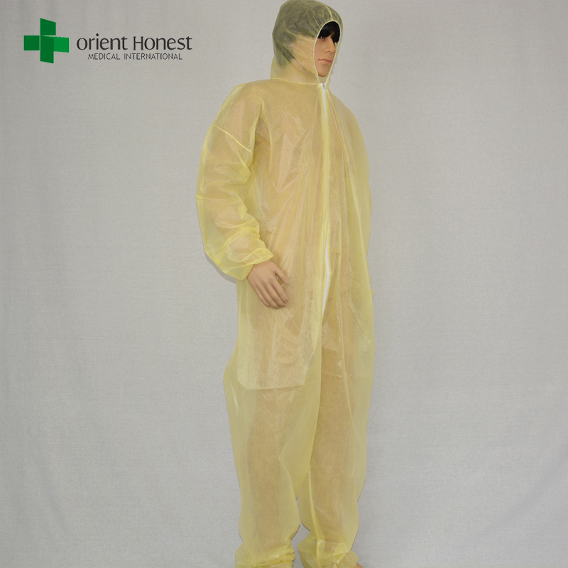 China Pflanze für Einweg-gelben Overalls, Großverkauf Einweg-Kunststoff-Overall, preiswerte Einweg-Kunststoff wasserdicht coveralls