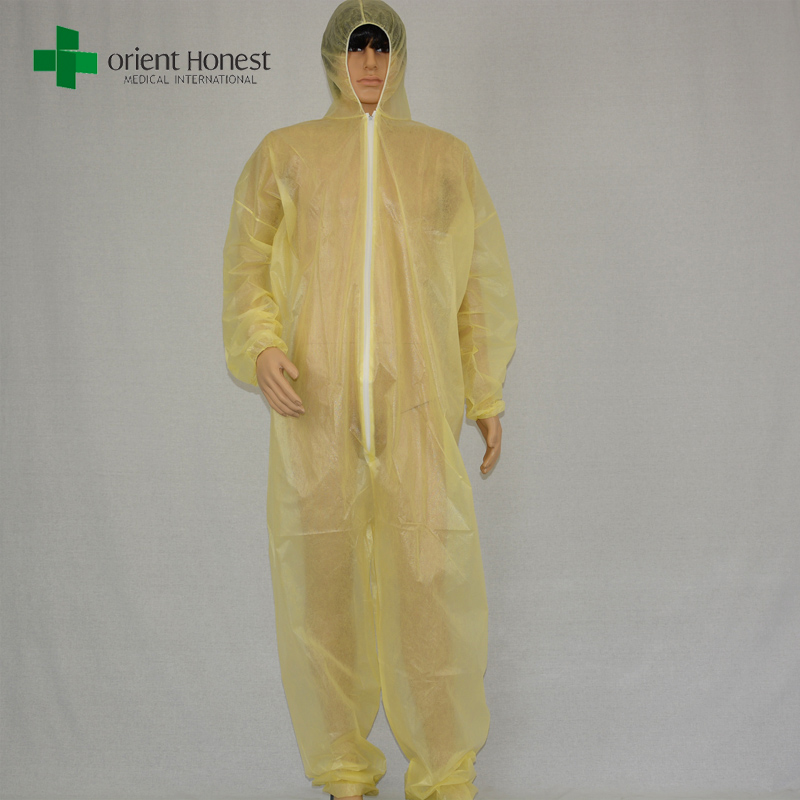 China-Lieferant gelb billig Malerei Overalls, Wegwerf-PET beschichtet PP coveralls, gelb Kunststoff wasserdicht coveralls