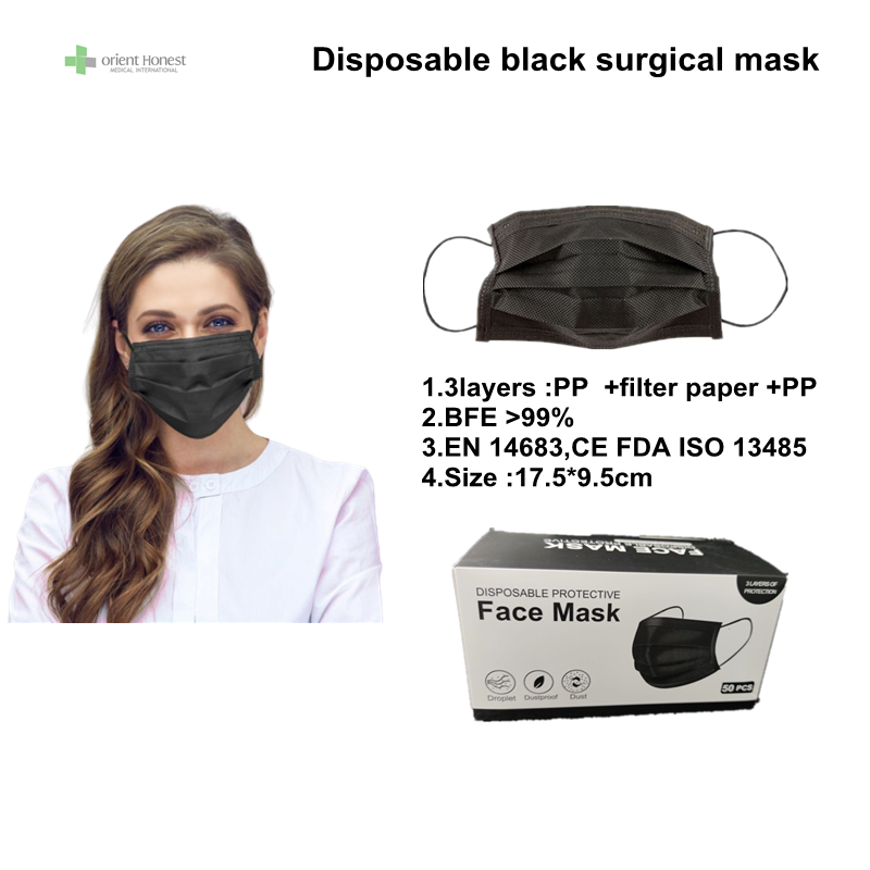 Einweg-schwarze medizinische Maske 3ply für den Krankenhaushersteller
