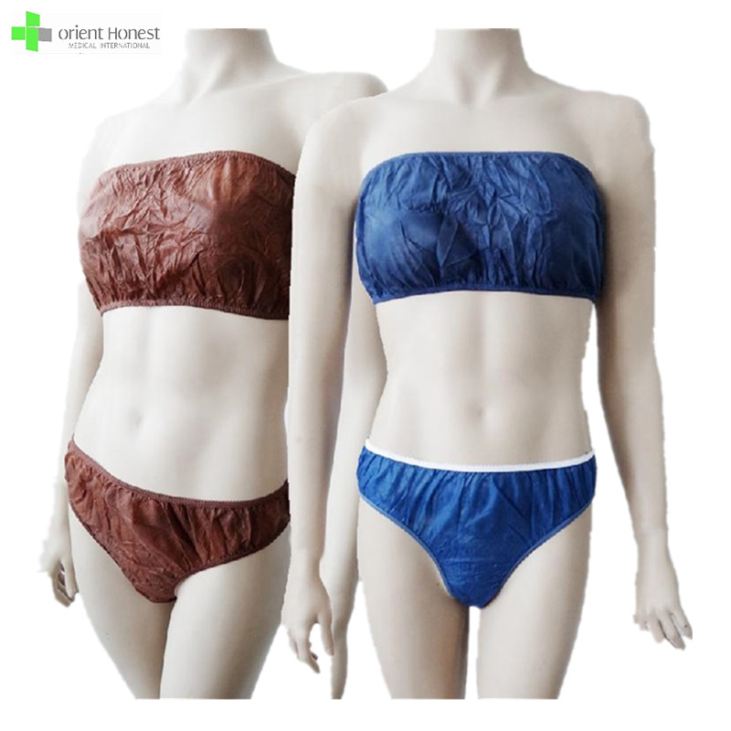 Venta caliente sexy desechable spa sujetador panty conjunto médico sujetador masaje salón de belleza usado