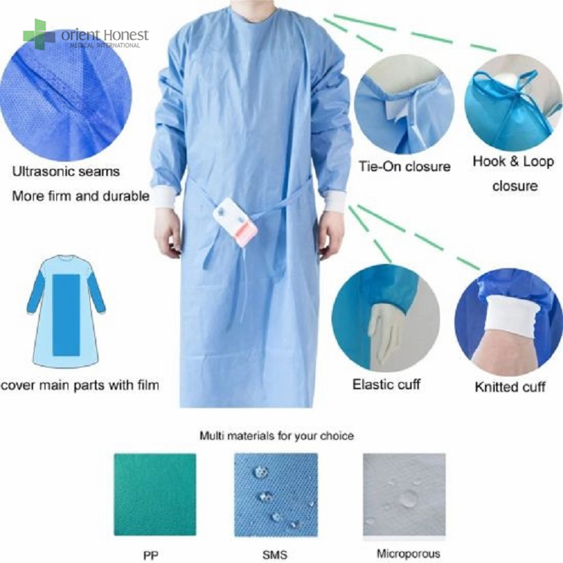 Reinforced surgical gown with knitted cuffs medical manufacturer ISO13485 CE FDA