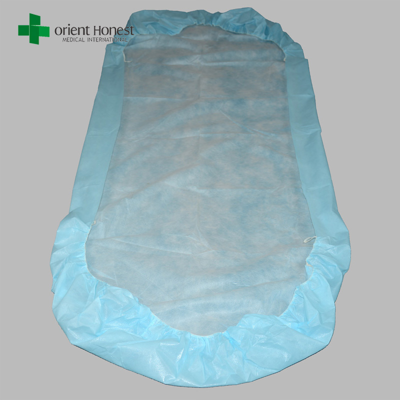 hoja azul desechable resistente al agua, cubierta de colchón elástico, PP + PE sábanas desechables médicas