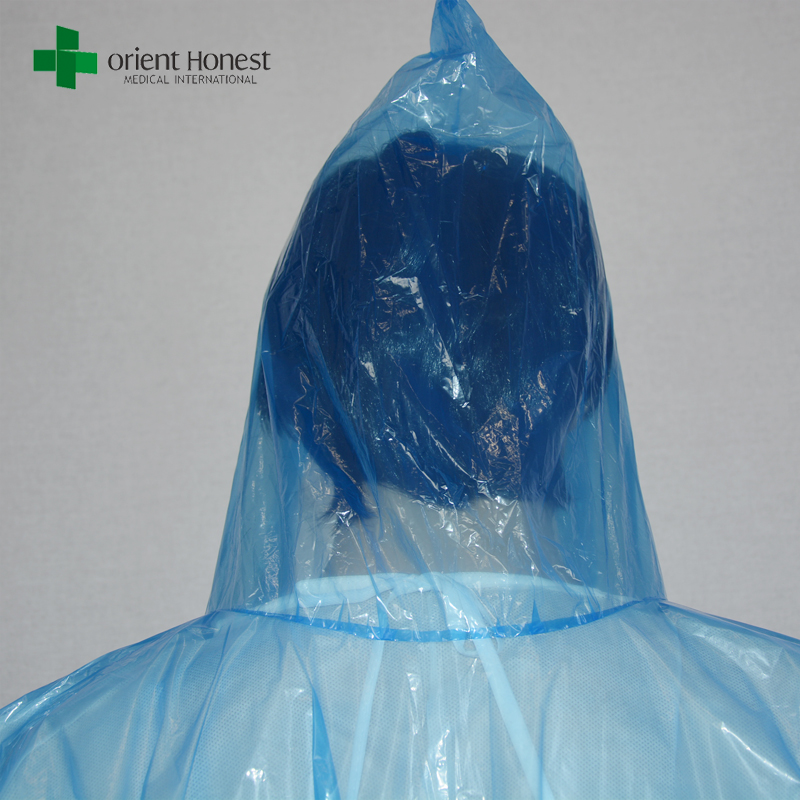blaue Kunststoff-Regenmantel mit Kapuze, Poncho einmaligen Gebrauch klar regen, bunt PE leichte regen Poncho