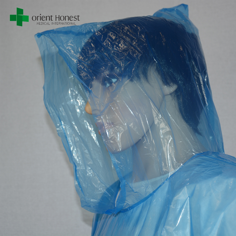 blaue Kunststoff-Regenmantel mit Kapuze, Poncho einmaligen Gebrauch klar regen, bunt PE leichte regen Poncho
