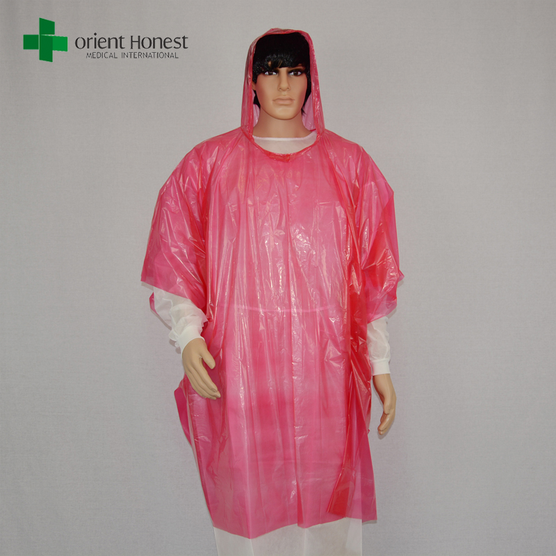 Notfall regen Poncho, rot PE-Kunststoff-Regenmantel, transparenten Kunststoff-Regenmantel