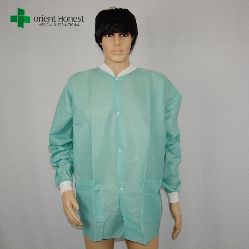 hospital use nonwoven lab coat, High Quality Medical green Lab Coat，non woven lab coat manufacturer in China