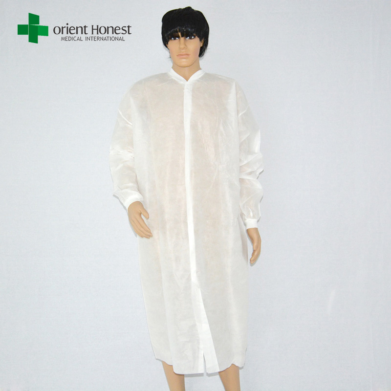 Vlies Einweg-Besuchermantel, weiß Einwegvlieslaborkittel, PP-Vlies Labormantel mit Knöpfen
