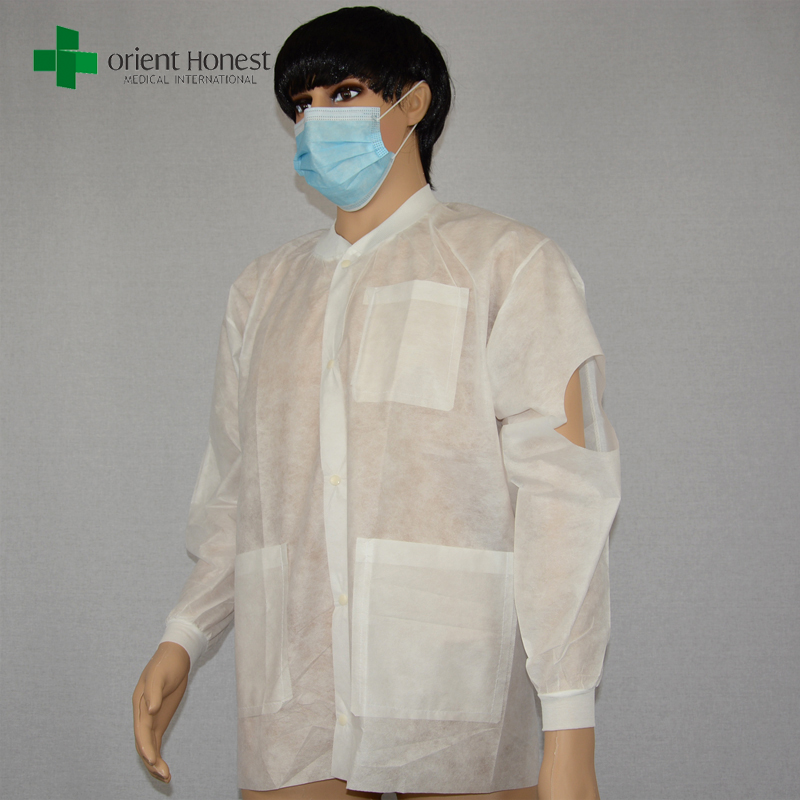 أبيض أزرق OEM معطف يمكن التخلص منها محبوكة المختبر، ورخيصة معاطف مختبر المتاح للأطفال، والبولي بروبيلين مختبر الجملة معطف
