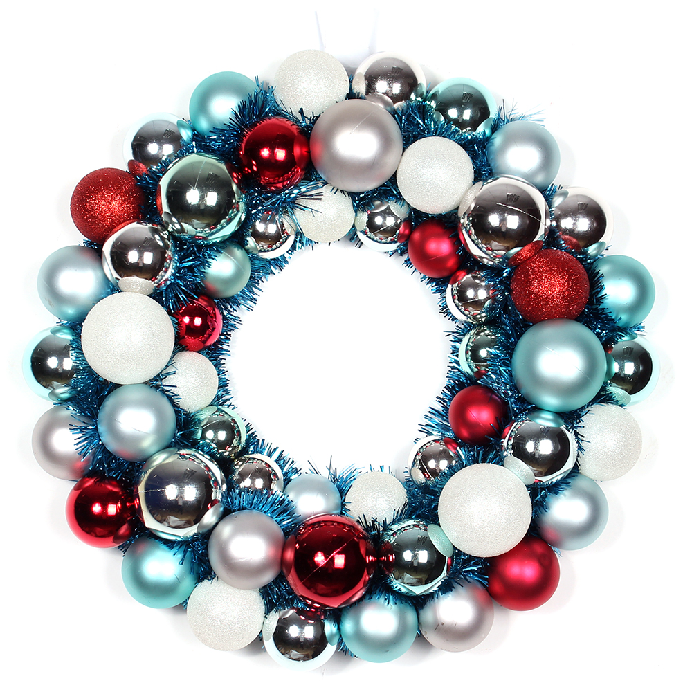 18"塑料圣诞球花环与金属基底