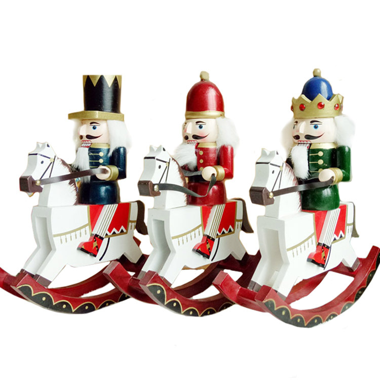 Christmas supplies wooden soldier tabletop decoration ornaments Sets 30cm rocking horse Nutcracker