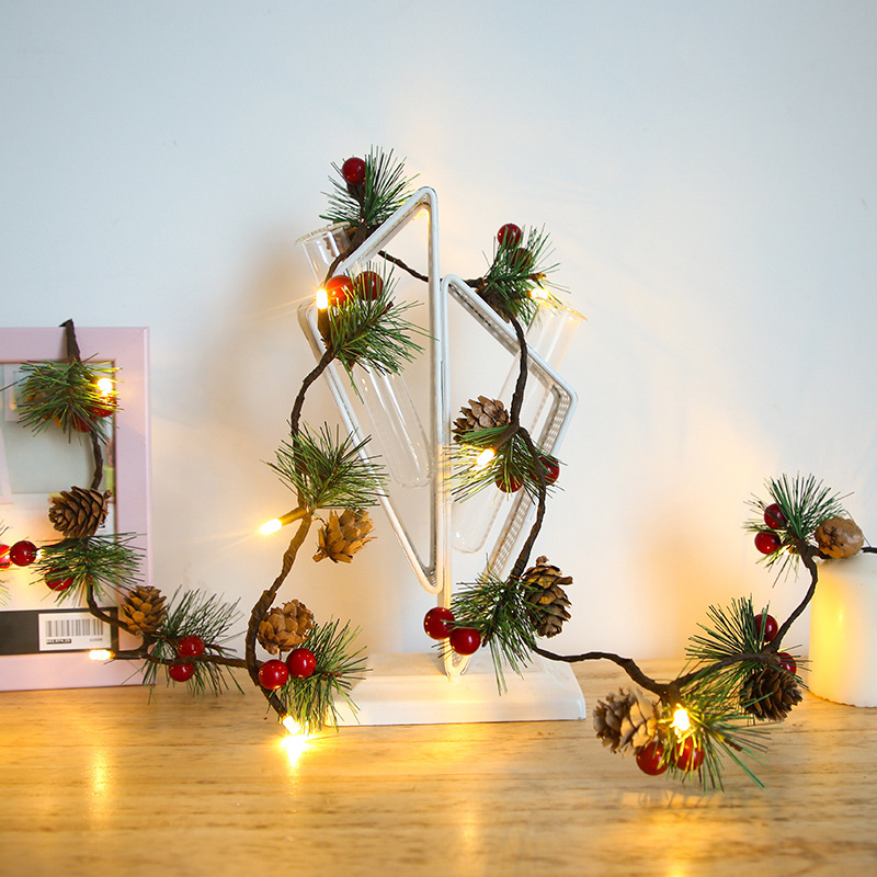 Creative decorative pine needle small berry led copper lamp string christmas light pine cones