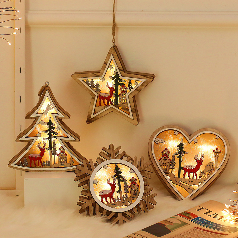 Snowflake heart pentastar tree shape bedroom Lamp lights Christmas led Wood tree for home decoration