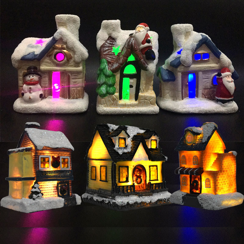 Tabletop indoor decoration ceramics house ornaments led resin christmas village
