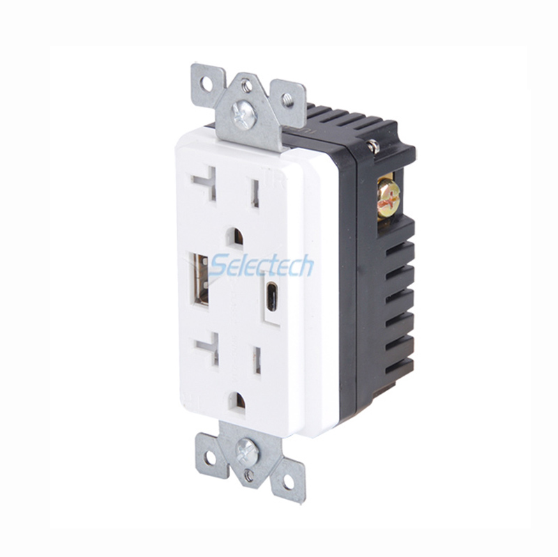 مقبس شحن USB 115 * 70 مم الولايات المتحدة الأمريكية لوحة الحائط USB شاحن نوع- A ونوع- C مع منفذ 2 TR 20A