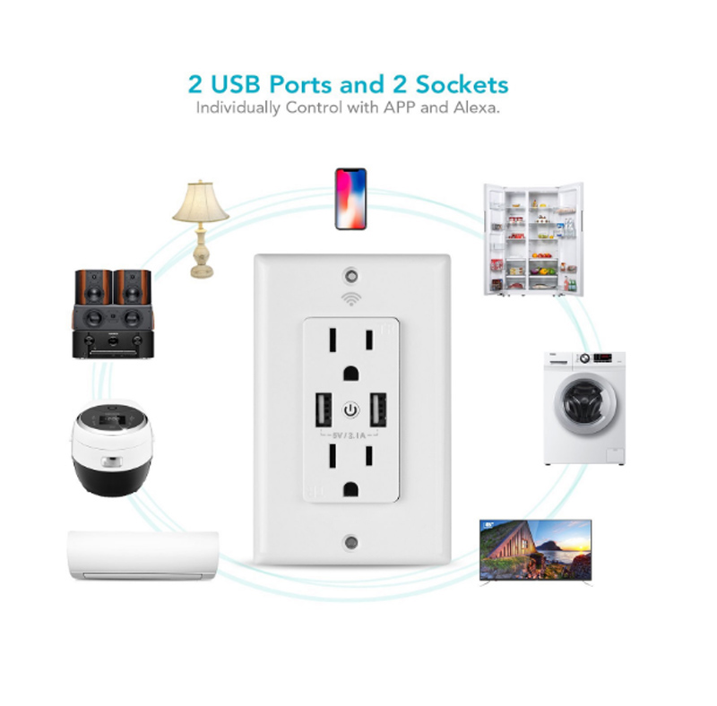 3.1A uscita USB amazon standard amazon alexa wifi piastra frontale presa intelligente con luce a led