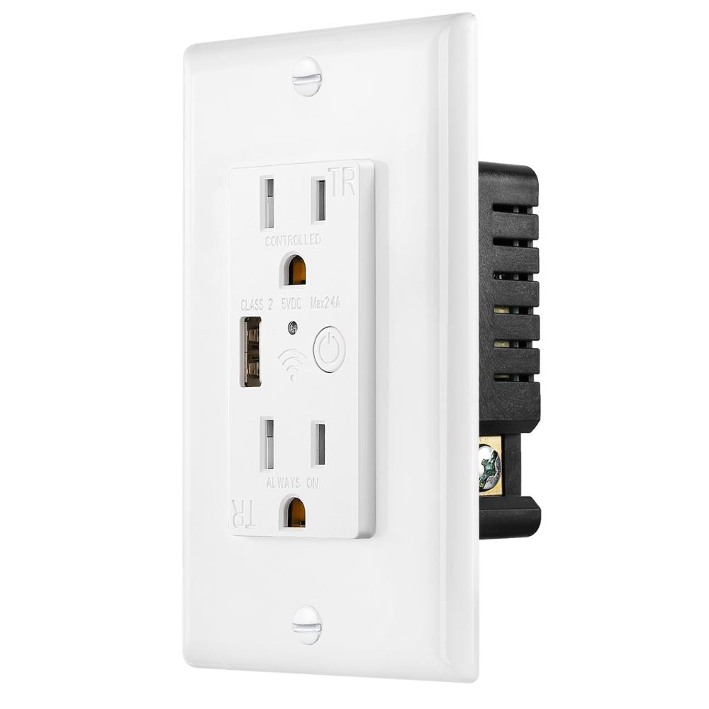 Prise de prise murale USB Wifi intelligente American Standard 125V 15A Sortie USB 2.4A inviolable